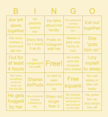 Kill me Bingo Card
