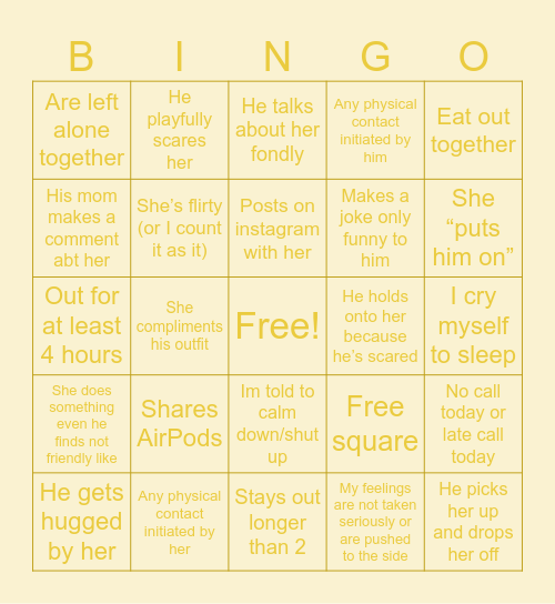 Kill me Bingo Card