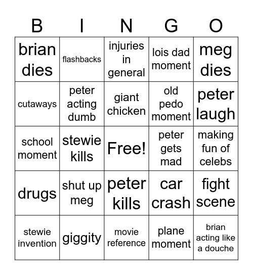 family guy bingo Card