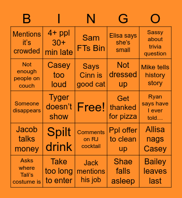 Halloween Party Bingo Card