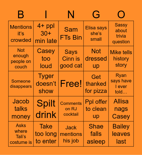 Halloween Party Bingo Card