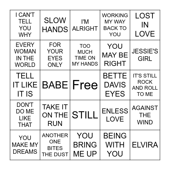 80's MUSIC Bingo Card