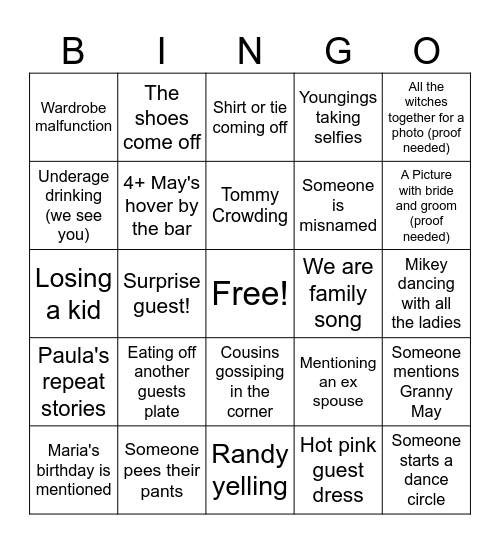 Beall Wedding (May Takeover) Bingo Card