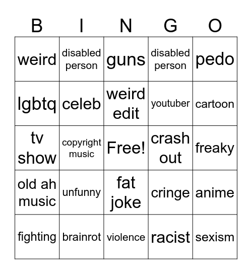 ylyl Bingo ("offensive") Bingo Card