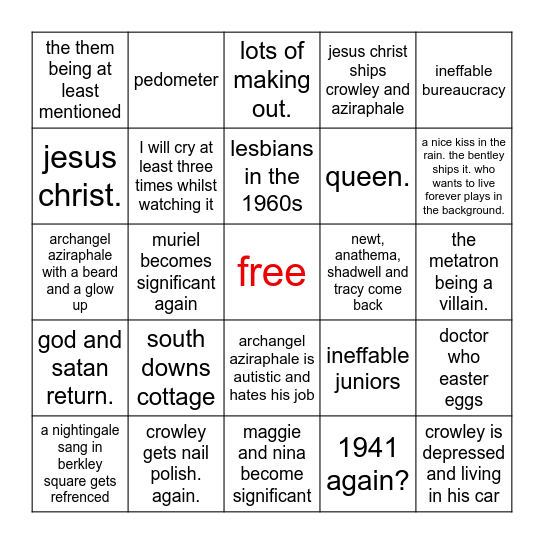 adèle's good omens finale bingo card Bingo Card