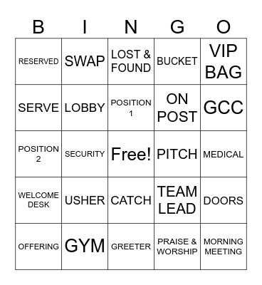 Usher & Greeter Ministry Bingo Card