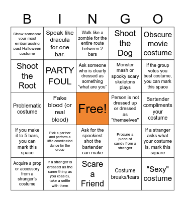 Halloween Bar Crawl Bingo Card