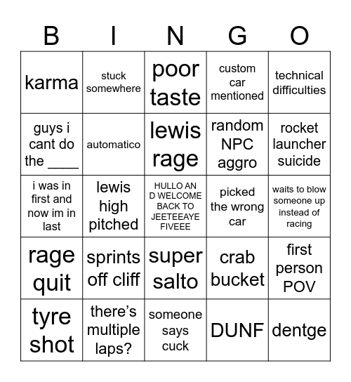 Yogs GTA Bingo Card