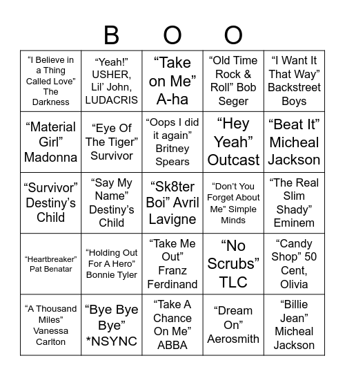 THROWBACKS Bingo Card