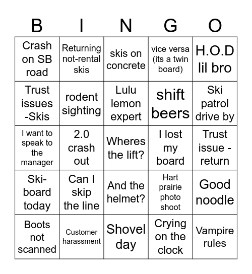 Rentals 2.0 Bingo Card
