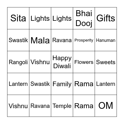 Happy Diwali BINGO Card