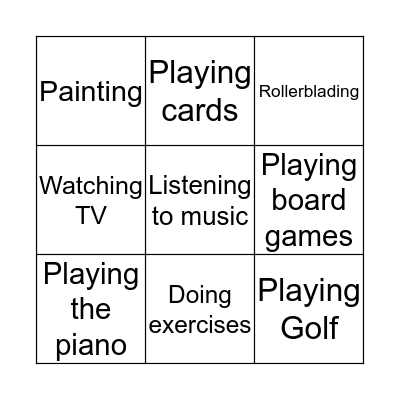 Free Time Activities Bingo Card