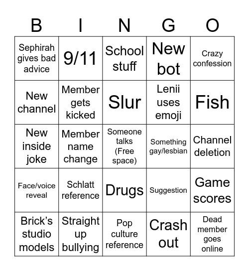 Server bingo Card