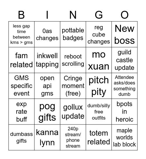 MapleFest 2024 Bingo Card