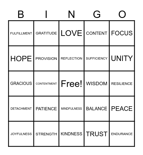 C O N T E N T M E N T Bingo Card