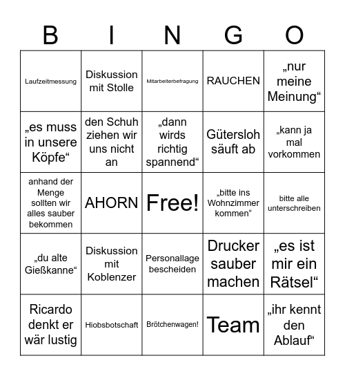 P Detty Minute Bingo Card