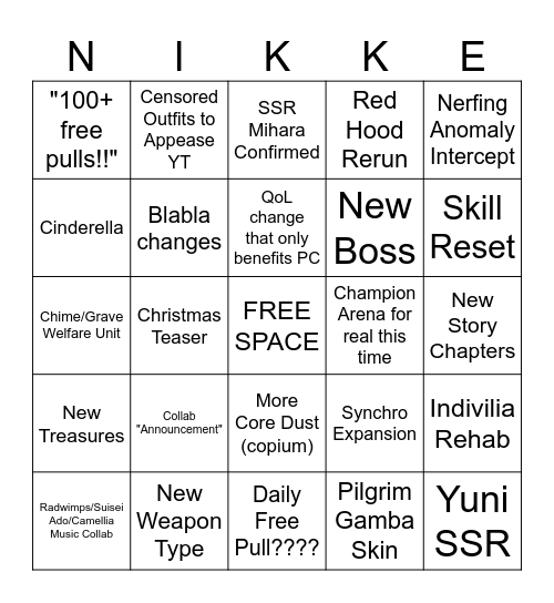 Nikke Anni Livestream Bingo Card