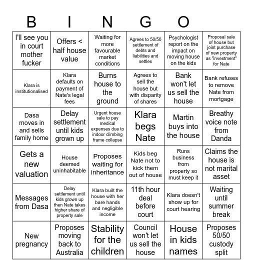 Settlement Bingo! Bingo Card