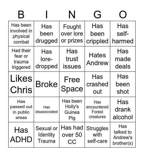 Season 28 Bingo Card