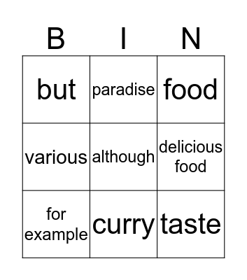 G4/5 Game 1 Bingo Card