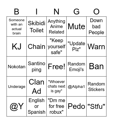 Yielding Arts Server Bingo Card
