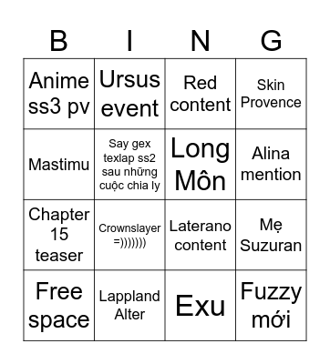 ARKNIGHTS 5.5 STREAM Bingo Card