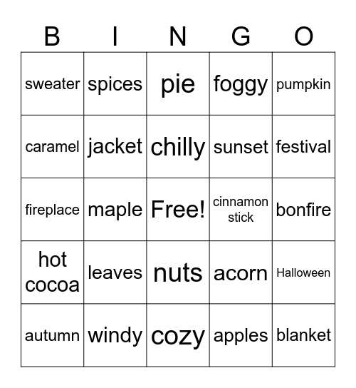 AUTUMN Bingo Card