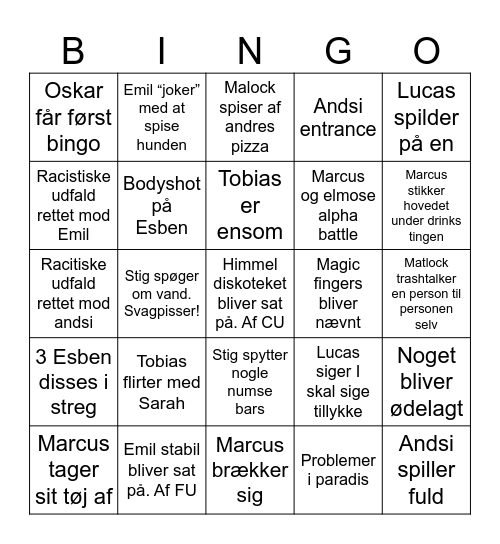Bingo til føz Bingo Card