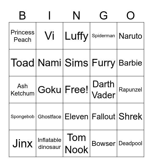 Character Bingo Card