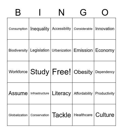 IELTS Bingo Card