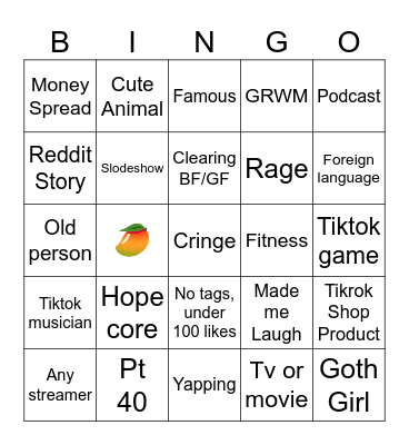 Tiktok Bingo Card
