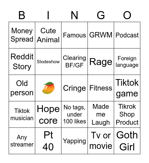 Tiktok Bingo Card