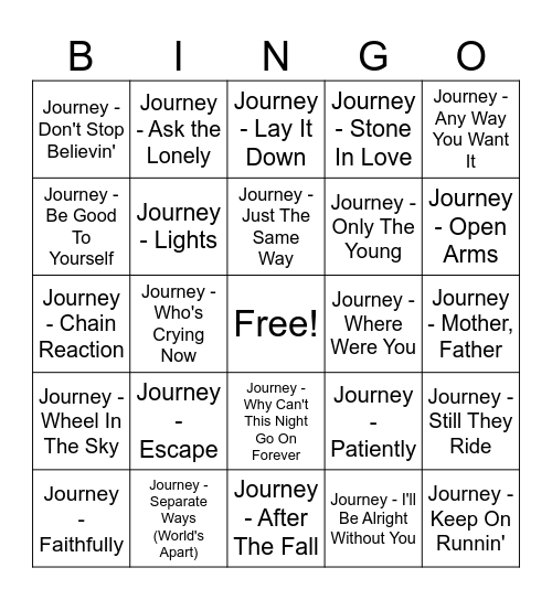 Journey Bingo Card