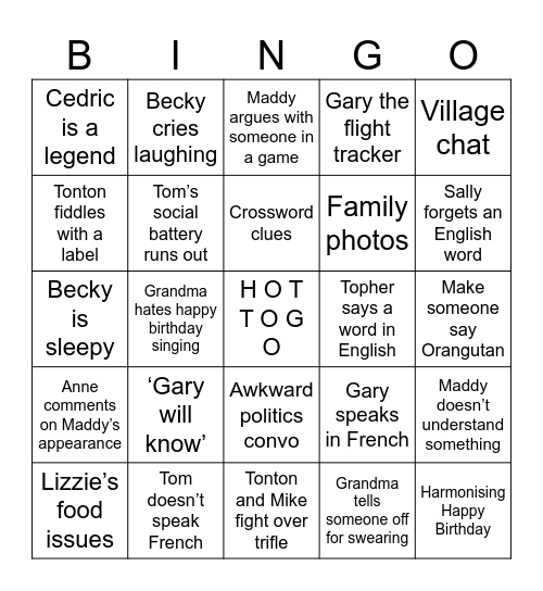 Howards Bingo Card