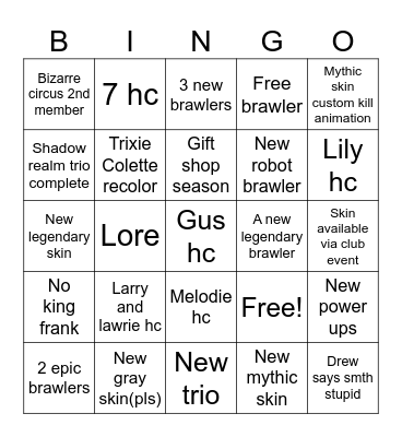 Brawl talk October 26th Bingo Card