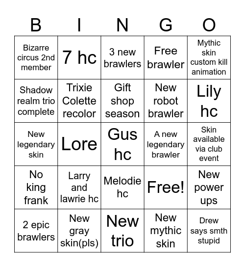 Brawl talk October 26th Bingo Card