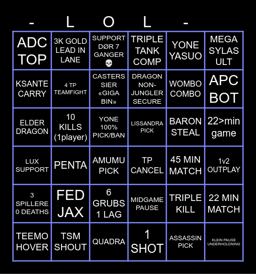 Worlds 2024 Bingo Card