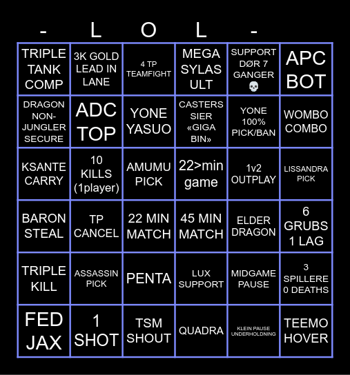 Worlds 2024 Bingo Card