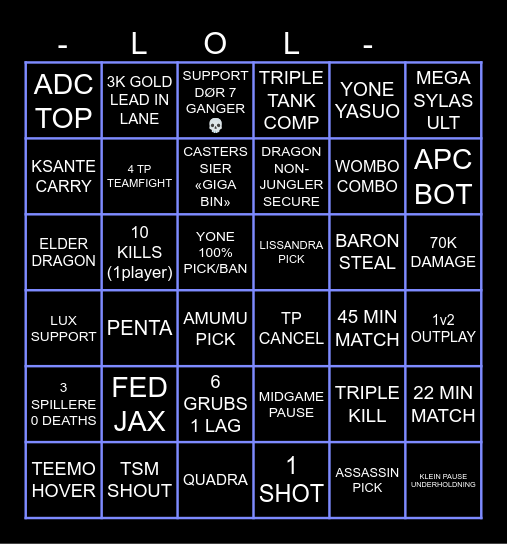 Worlds 2024 Bingo Card