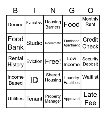 Life Skills - Housing Bingo Card