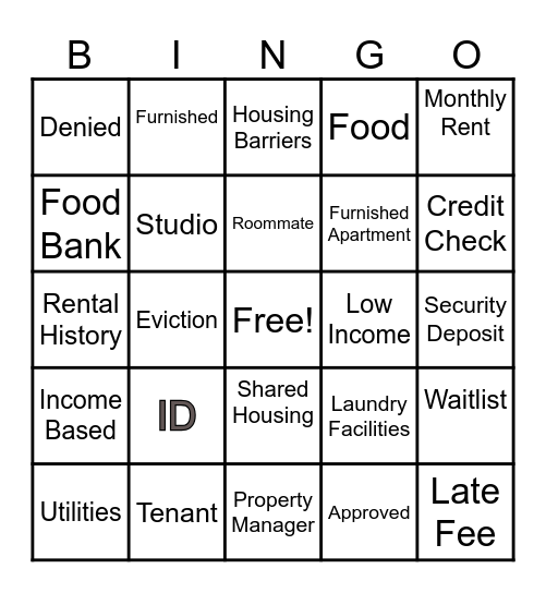 Life Skills - Housing Bingo Card