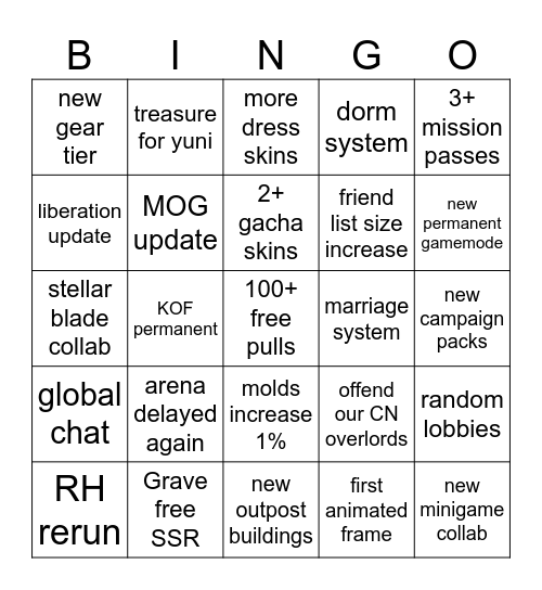 NIKKE 2nd anni Bingo Card