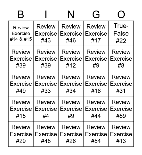 Review Bingo Card