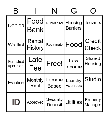 Life Skills-Housing Bingo Card