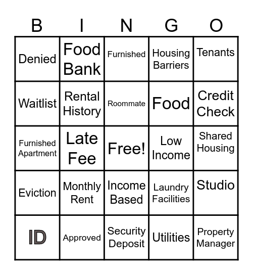 Life Skills-Housing Bingo Card