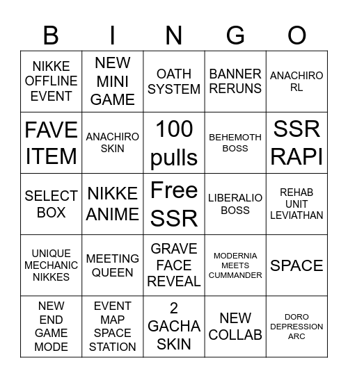 2ND NIKKE Bingo Card