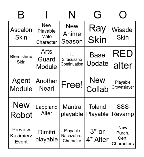 Arknights 5.5 Anniversary Bingo Card