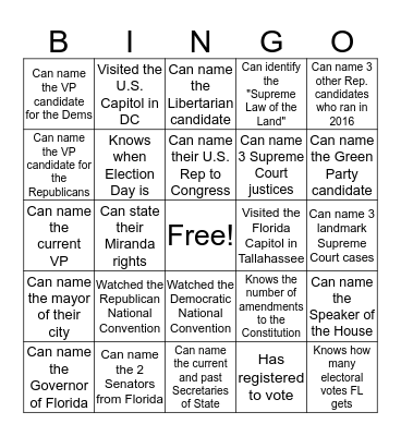 American Government Bingo Card