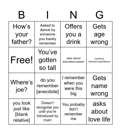 Wedding Bingo Card