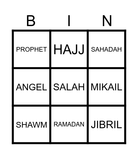 ISLAMIC STUDIES BINGO Card